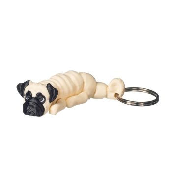 Brelok 3D Mops jasny beż z czarnym pyskiem – brelok do kluczy pies, druk 3D